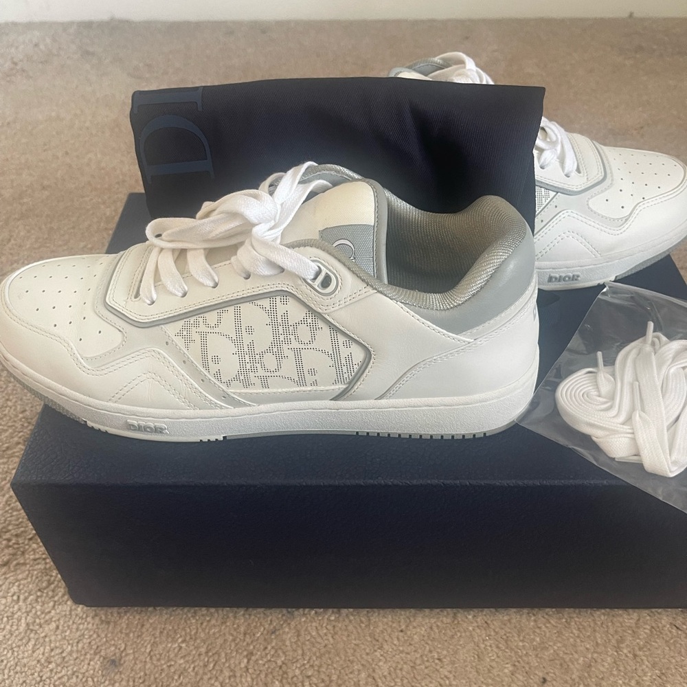 Dior White and Gray Logo Sneakers